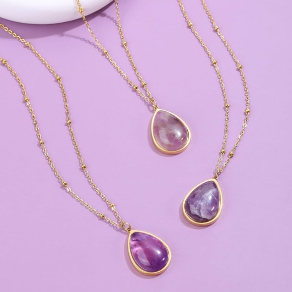🆕New Healing Amethyst Crystal Teardrop Necklace - Picture 2 of 6